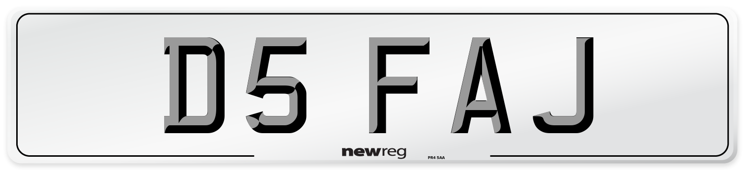 D5 FAJ Number Plate from New Reg